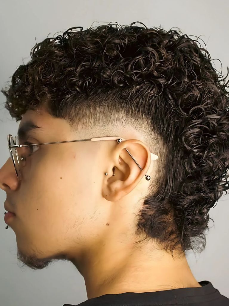 Curly Mullet with Mid Taper