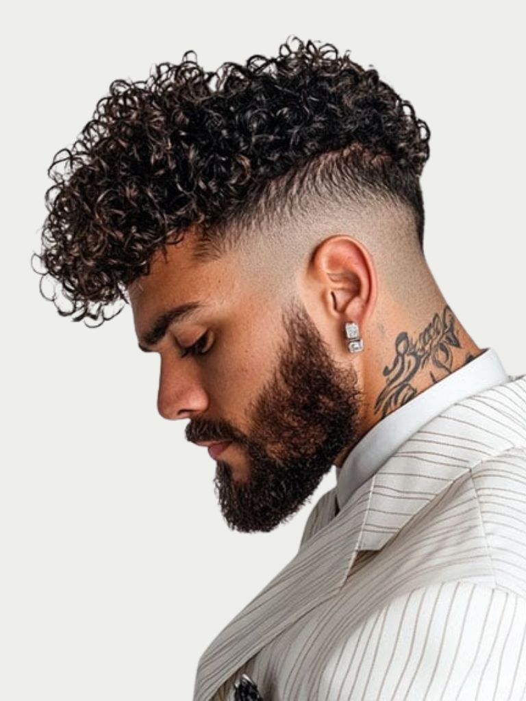 Long Curly Hair with Mid Skin Fade