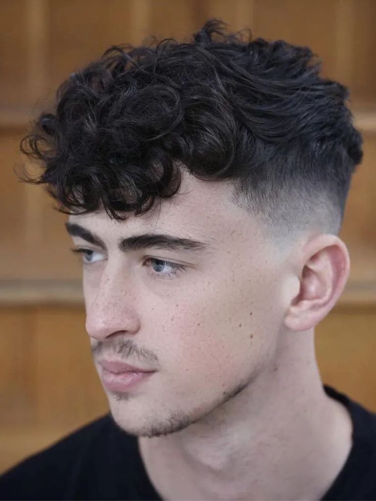 Mid Taper Fade with Curly Fringe
